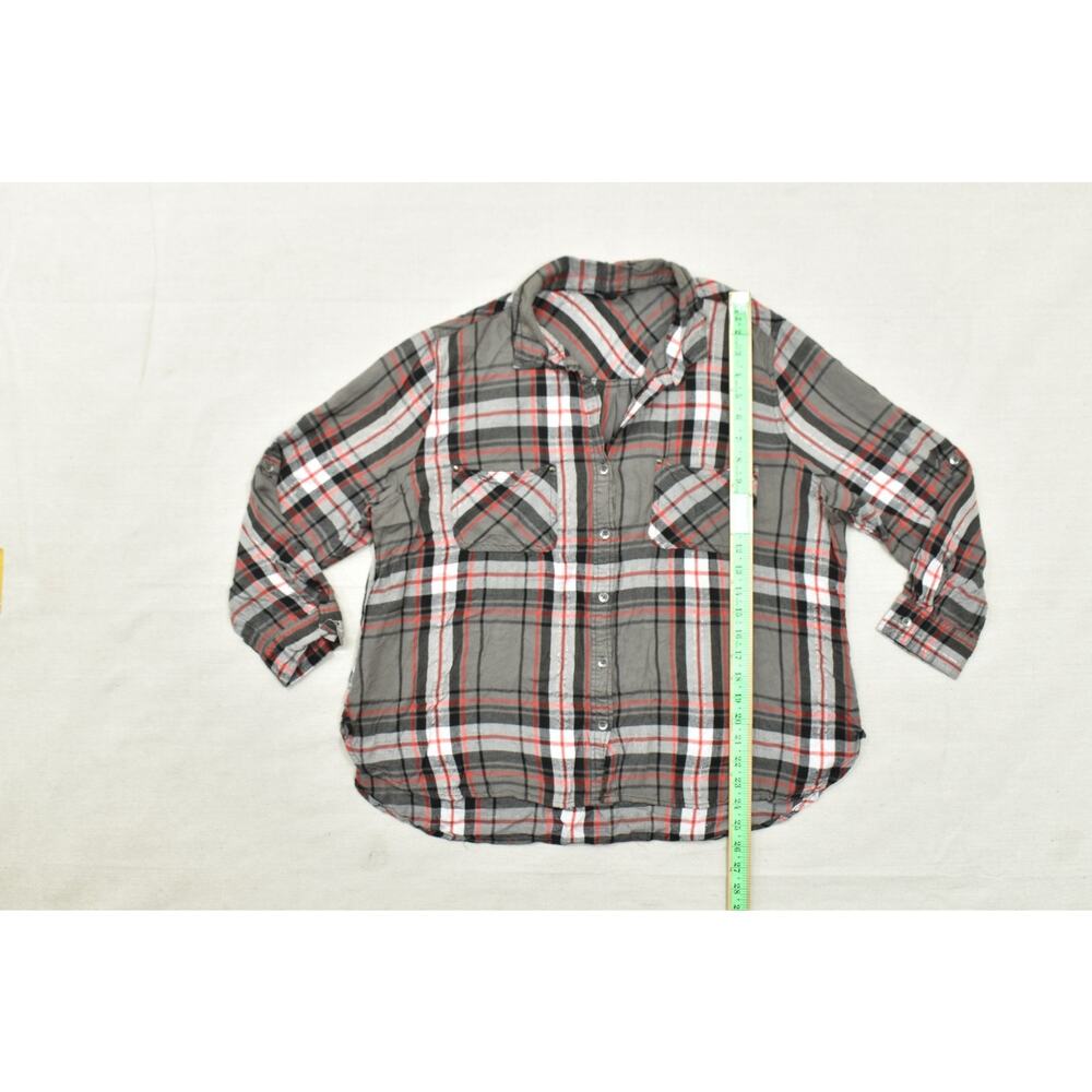 Rock & Republic Plaid Button Down Shirt Women XXL Grey Red Metallic Lurex Plaid - Picture 8 of 8